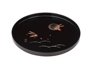 紀州塗 月とうさぎ 尺丸盆 黒  26501