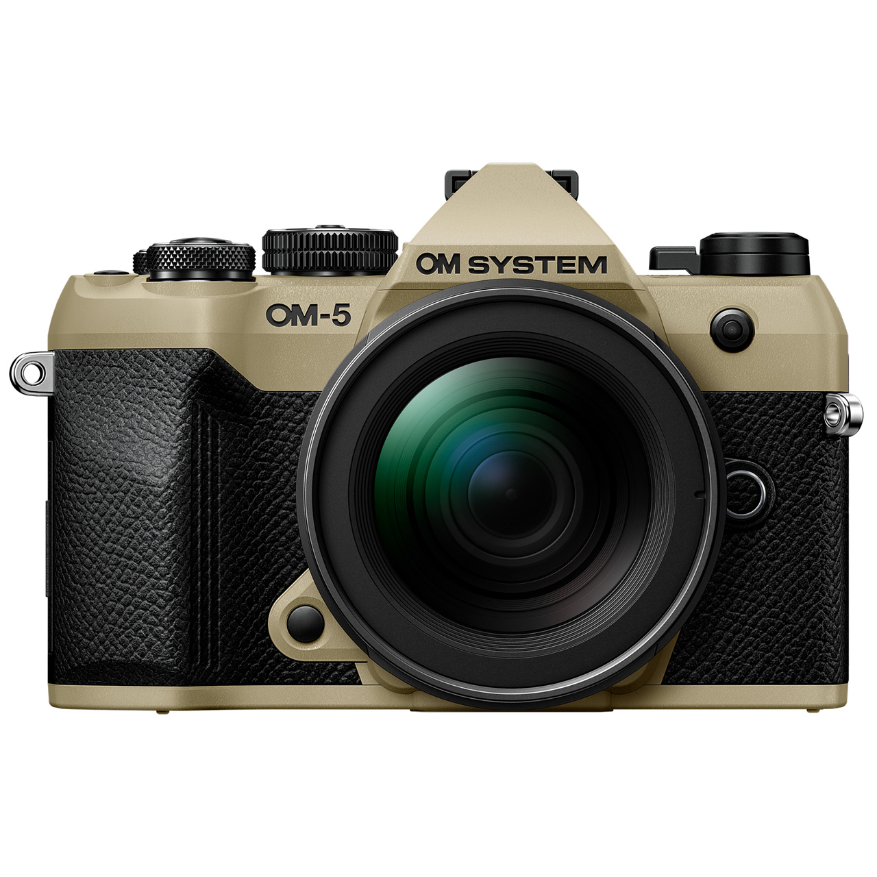 ［極美品］OM SYSTEM OM-5 ミラーレス一眼カメラ　予備バッテリー付き OMデジタル、「OM SYSTEM」ロゴを配したミラーレスカメラ「OM-5