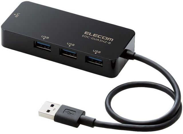 有線LANアダプタ/Giga対応/USB3.0/Type-A/USBハブ付/ブラック