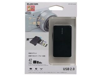 USB2.0対応メモリリーダライタ/ケーブル収納タイプ/ケーブル6cm/SD+microSD+CF対応/ブラック MR-K304BK