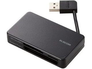 USB2.0対応メモリリーダライタ/ケーブル収納タイプ/ケーブル6cm/SD+microSD+CF対応/ブラック MR-K304BK