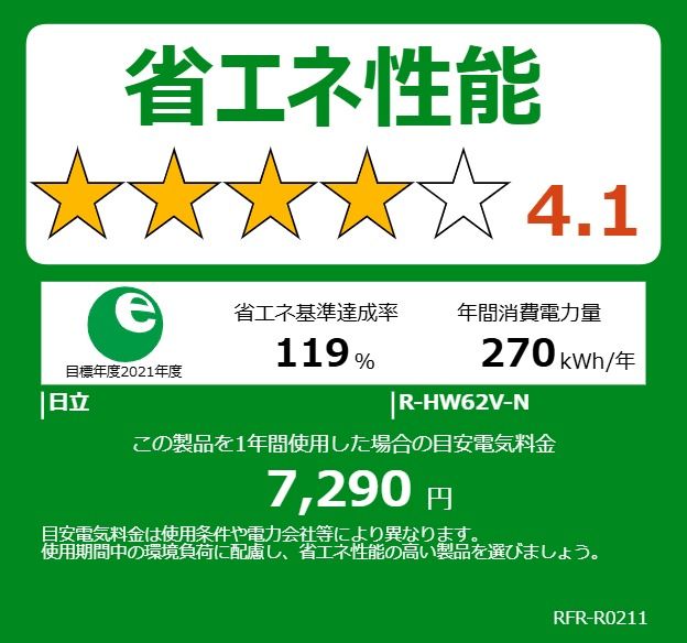 HITACHI 日立 冷蔵庫 6ドア フレンチドア 617L HWタイプ R-HW62V N A 