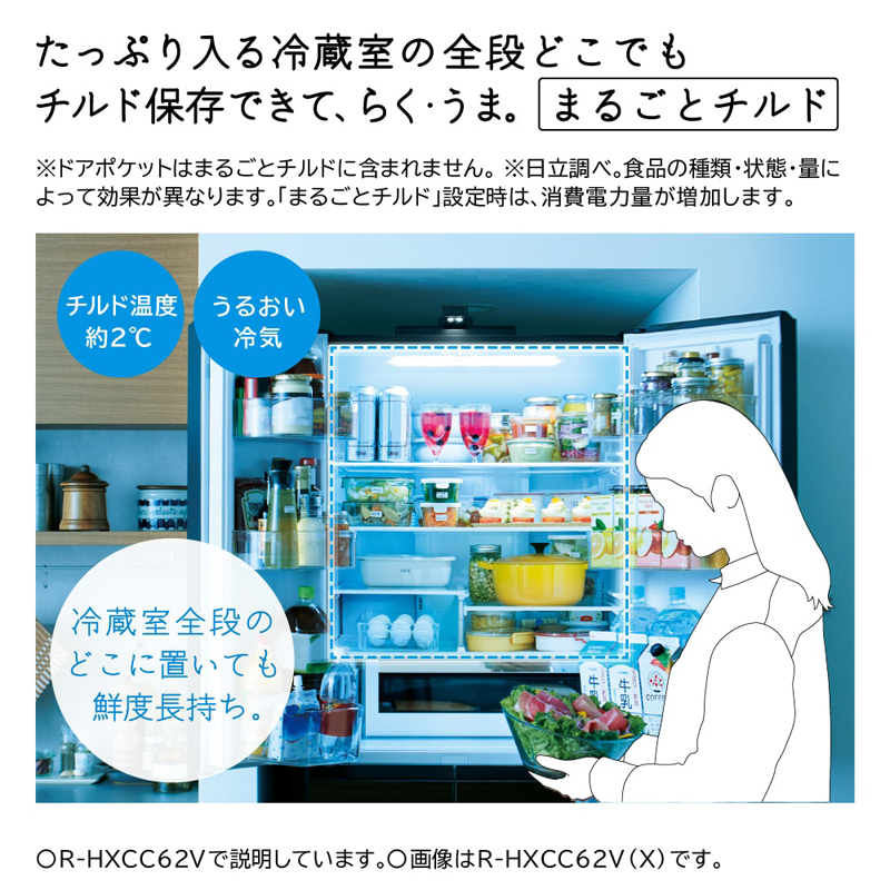 HITACHI 日立 フレンチ6ドア 冷凍冷蔵庫 617L HWタイプ R-HW62V-N【A