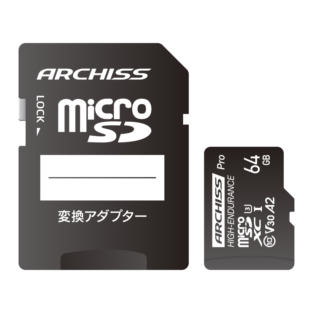 ARCHISS ���ϋv microSDXC�J�[�h 64GB UHS-1 U3 Class10 V30 SD�ϊ��A�_�v�^�[�t�� AS-064GMS-PV3