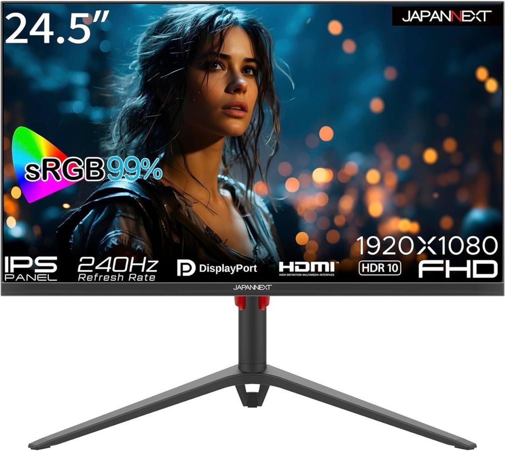 フルHD対応24.5型ゲーミングモニター(IPS/DPx2/HDMIx2) JN-IPS245G240FHDR-HP