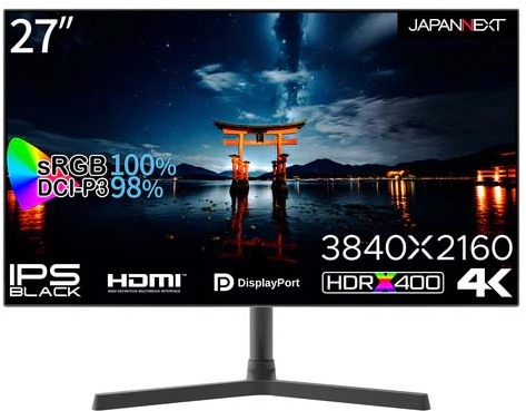 4K対応 27型ワイド液晶ディスプレイ スピーカー 2年保証 JN-27IPSB4FLUHDR ブラック