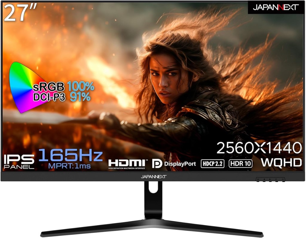 WQHD�Ή� 27�^�Q�[�~���O���j�^�[(IPS/165Hz/DP/HDMIx2/�`���g/�X�s�[�J�[/�����) JN-27IPSG165WQHDR
