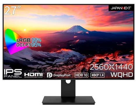 WQHD対応 27型液晶ディスプレイ/DP×1、HDMI×2/ブラック/スピーカー/2年保証 JN-27i4FLQR