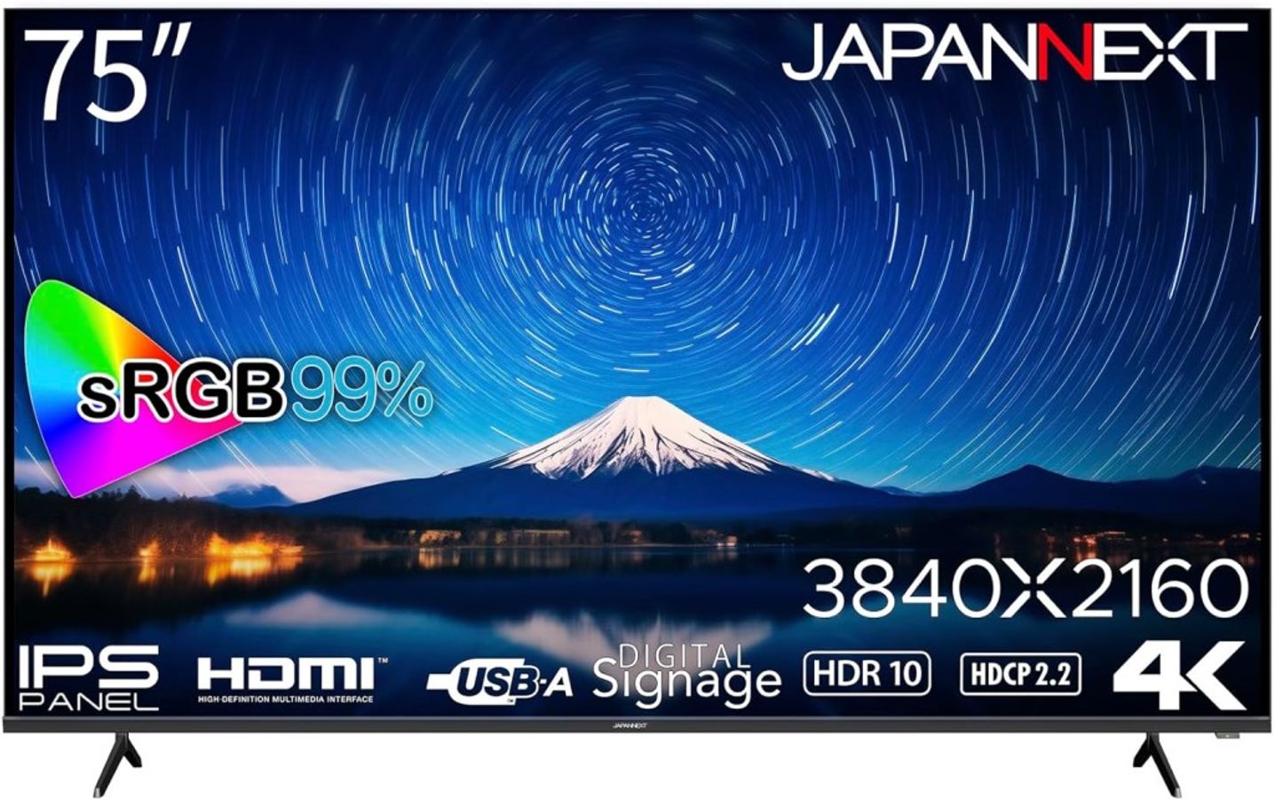 商品は軒先渡し 4K対応 75型液晶ディスプレイ(HDMIx3/USB/IPS/HDR10/スピーカー/半光沢) JN-IPS7500UHDR-U