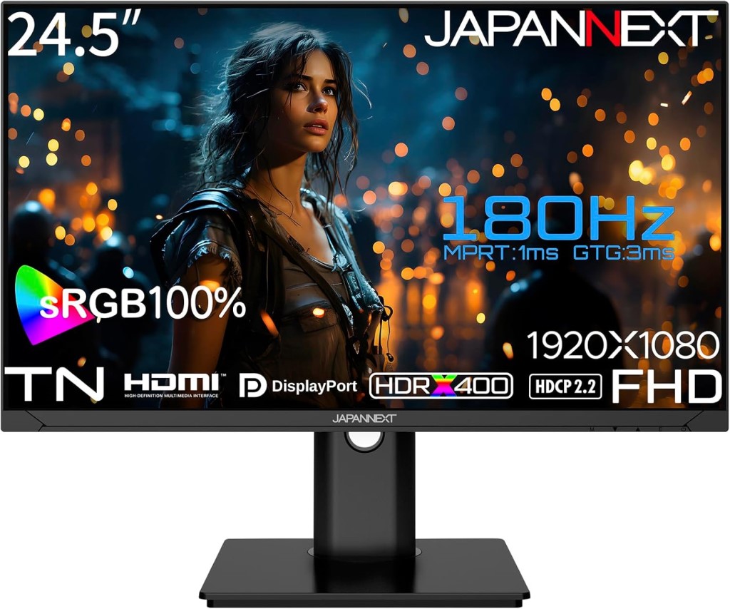 �t��HD�Ή� 24.5�^�Q�[�~���O���j�^�[(TN/180Hz/DP/HDMIx2/�X�s�[�J�[/�X�C�x��) JN-245GT180FHDR-HSP