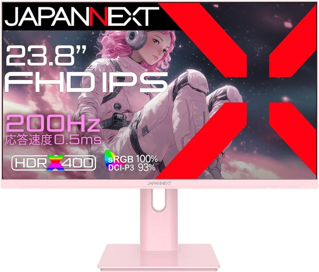フルHD23.8型ゲーミングモニター(IPS/200Hz/スピーカー/ピンク/2年保証) JN-IPS238G200F-HSP-PK
