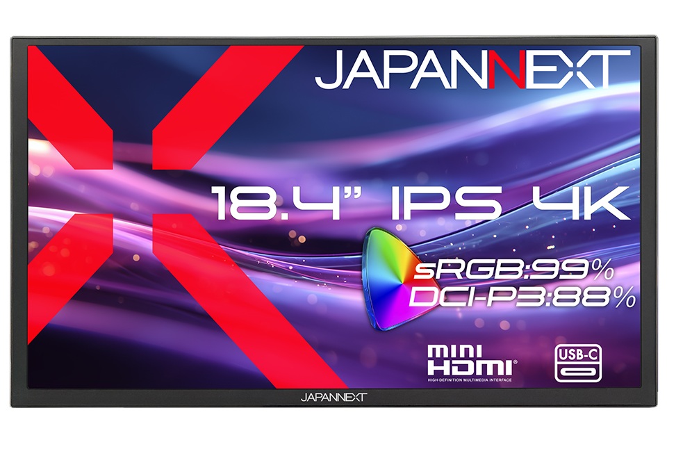 4K�Ή� 18.4�^�t���f�B�X�v���C/miniHDMI×1�AUSB-C×2/�u���b�N/�X�s�[�J�[/2�N�ۏ� JN-MD-IPS184U