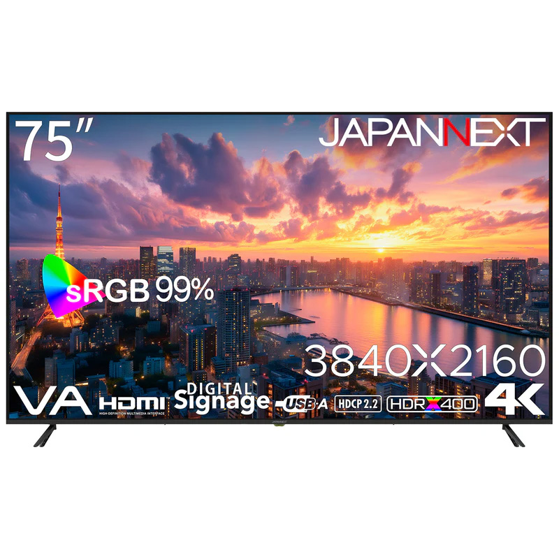 商品は軒先渡し VAパネル採用 4K対応75型液晶ディスプレイ サイネージ 2年保証 JN-V750U-M