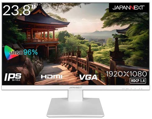フルHD対応 23.8型液晶ディスプレイ/HDMI×1、VGA×1/ブラック/2年保証 JN-238i75F-W