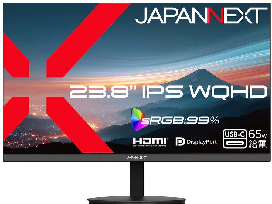 WQHD�Ή� 23.8�^�t���f�B�X�v���C/HDMI×1�ADP×1�AUSB-C×1/�u���b�N/�X�s�[�J�[�L/2�N�ۏ� JN-IPS238Q-C6