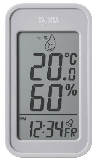 TT-589-GY(ウォームグレー)　デジタル温湿度計・快適表示あり