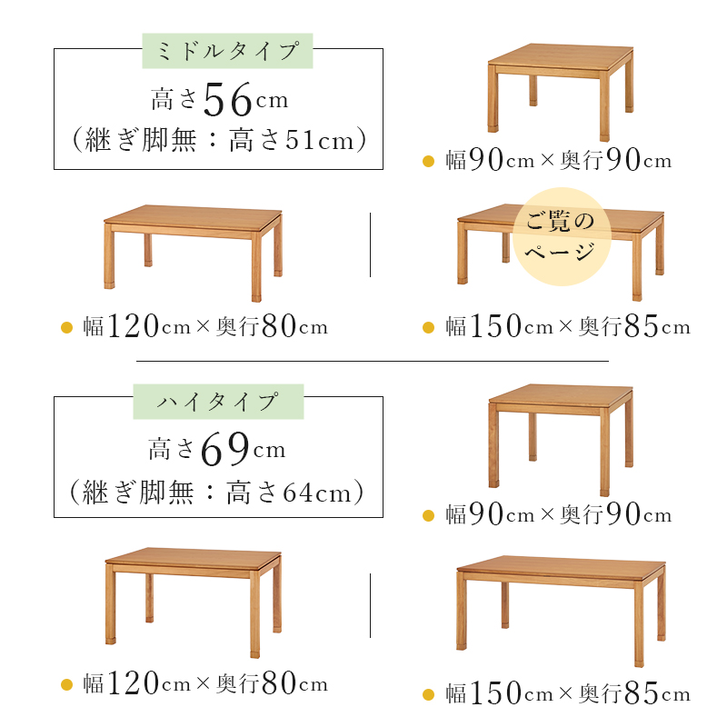 リビングこたつ 幅150㎝ ミドルタイプ ブラウン シェルタK150M