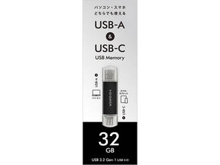USB-A��USB-C����USB�������[(USB 3.2 Gen 1) 32GB �u���b�N U3C-STD32G/K