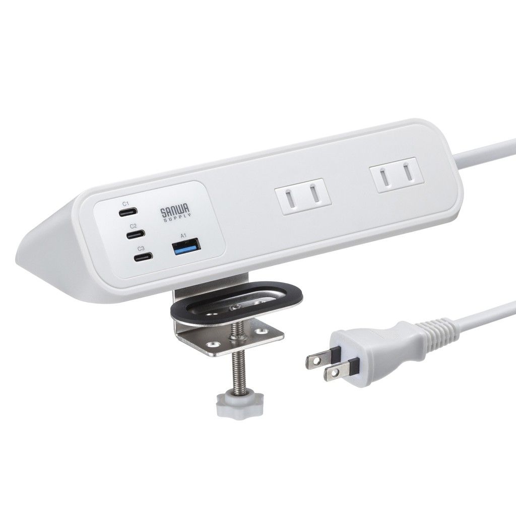 SANWA SUPPLY サンワサプライ TAP-B114UC-2W タップ クランプ固定式 ACx4/USB-Cx3/USB-Ax1 ...