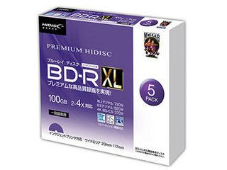 PREMIUM HIDISC 高品質 BD-R XL 100GB スリムケース入り5枚 デジタル録画用 2-4倍速対応 白ワイドプリンタ