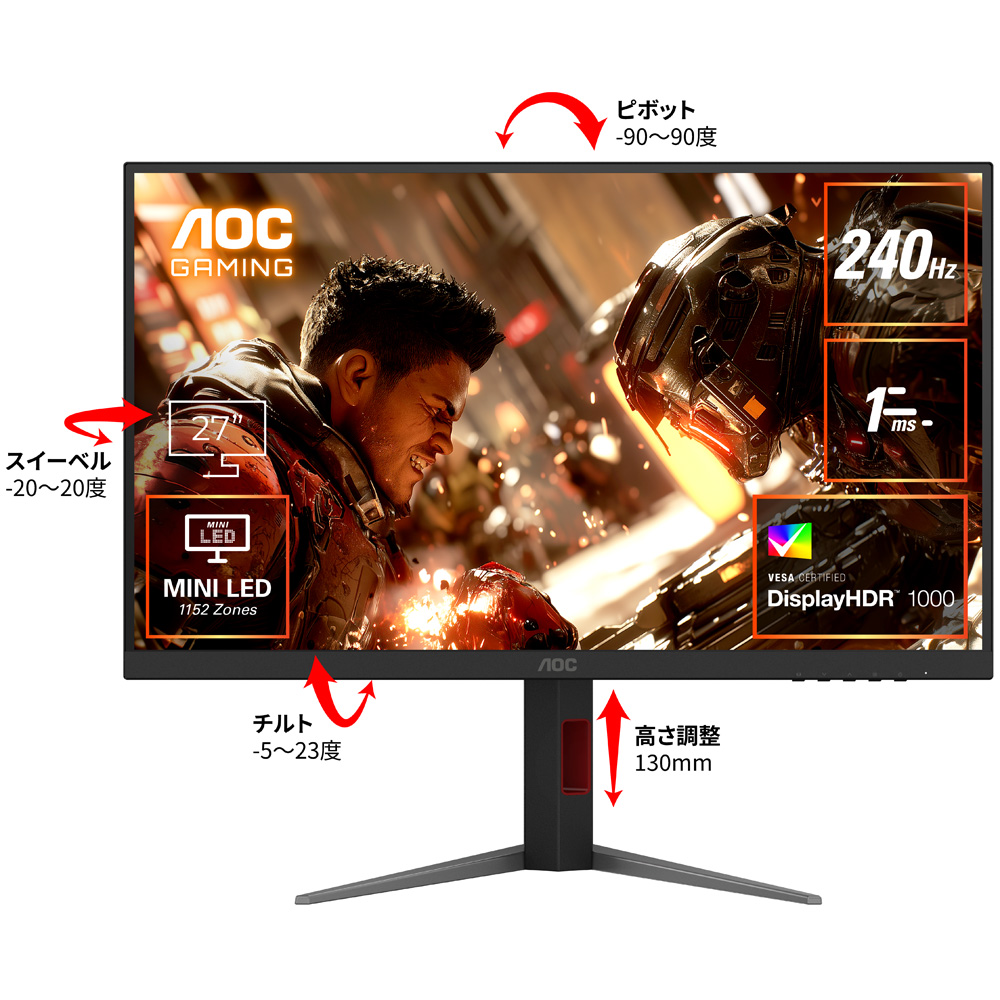 VA�p�l���̗p WQHD�Ή�27�^�t���f�B�X�v���C �Q�[�~���O MiniLED �ʎq�h�b�g 240Hz Q27G4ZMN/11