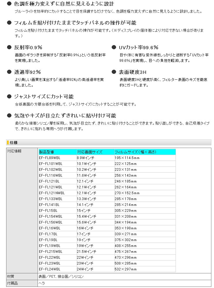 ブルーライトカット液晶保護フィルム 17インチ用 EF-FL17BL