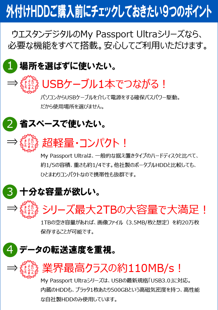 USB3.0対応ポータブルハードディスク 2TB My Passport Ultra