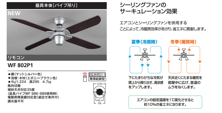 WF802P1 LEDシーリング ACモーターファン 器具本体 (エボニーブラウン