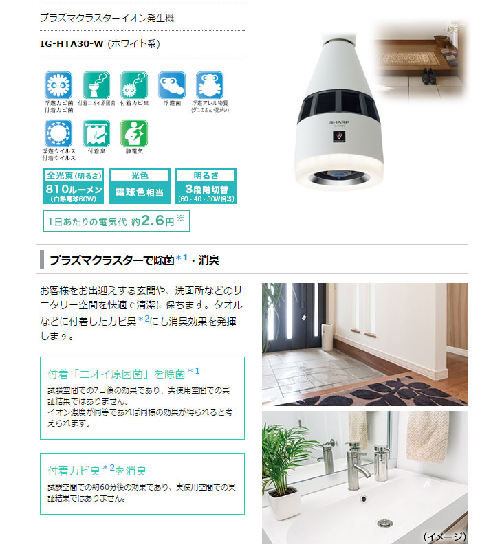 SHARP/シャープ IG-HTA30-W 天井設置型 プラズマクラスターイオン発生