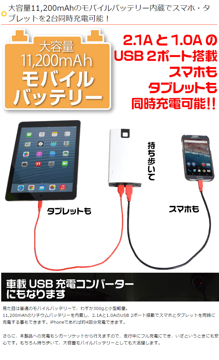 行楽のお供に！】シガーソケットでスマホも車も充電するバッテリー&ジャンプスターター PWBK84RF 【 ムラウチドットコム 】