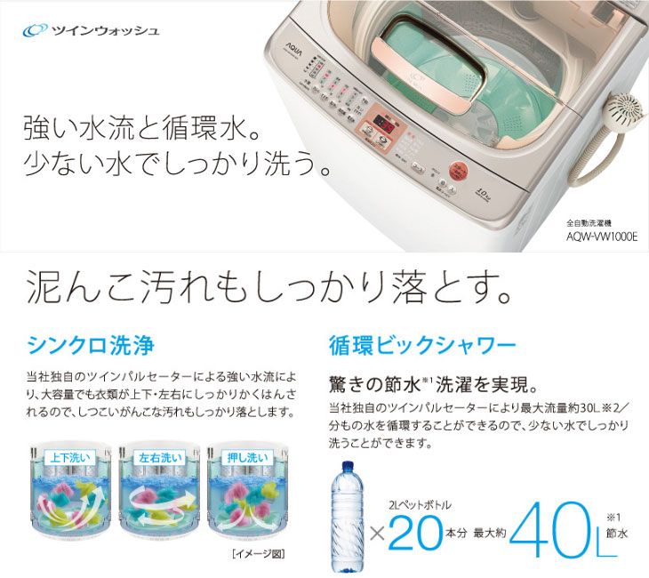 AQUA/アクア AQW-VW1000E-WX 全自動洗濯機 (クリアホワイト) 【洗濯 
