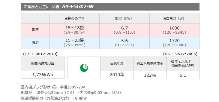 SHARP/シャープ AY-F56X2-(W) （ホワイト系） F-Xシリーズ 