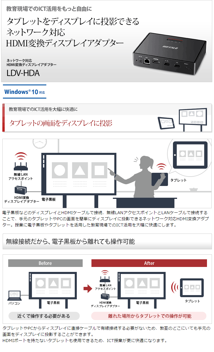 BUFFALO ネットワーク対応HDMIアダプター 文教向け専用アプリ標準添付