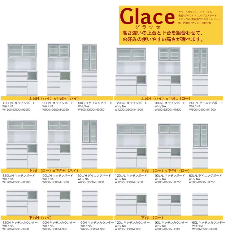 同梱不可】【Glace(グラッセ)】 キッチンボード 120H/L ホワイト 【 ムラウチドットコム 】