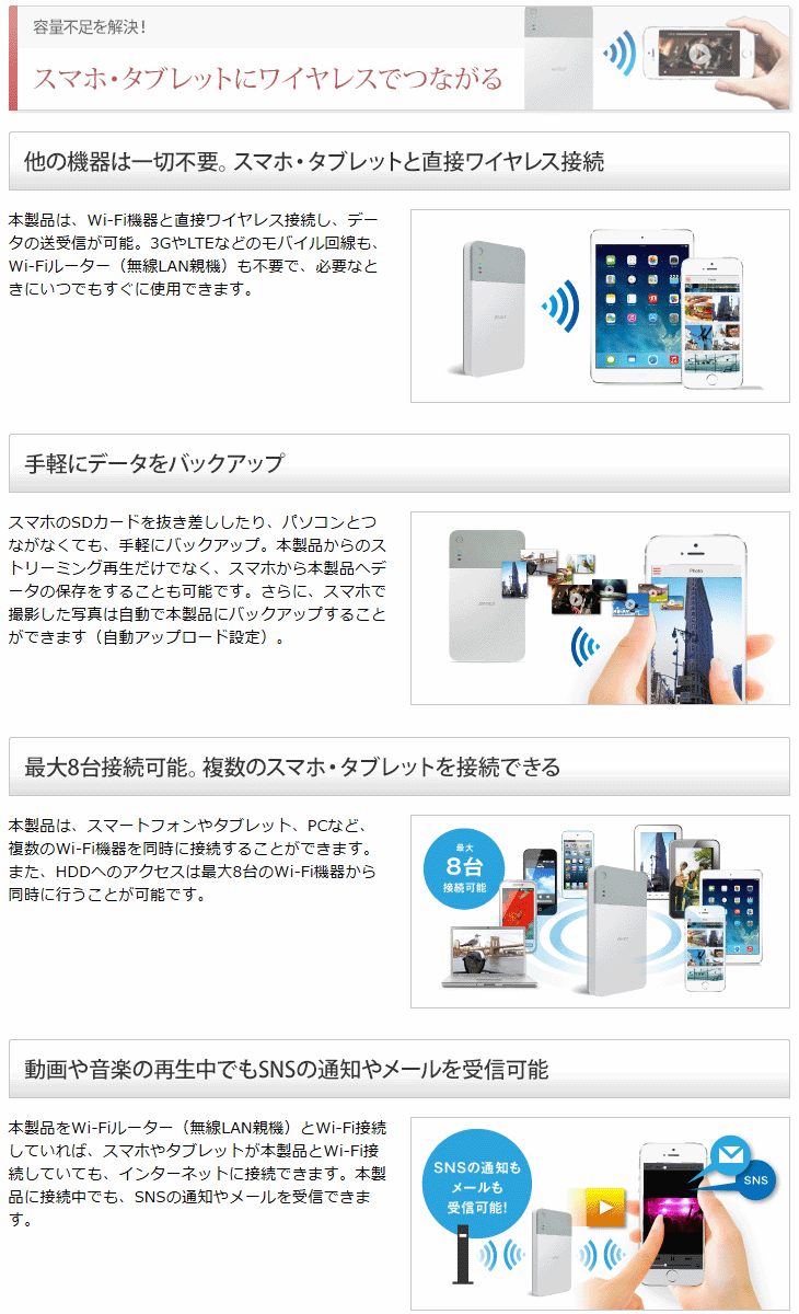 Wi-Fi接続ポータブルハードディスク 2TB ミニステーション エア HDW