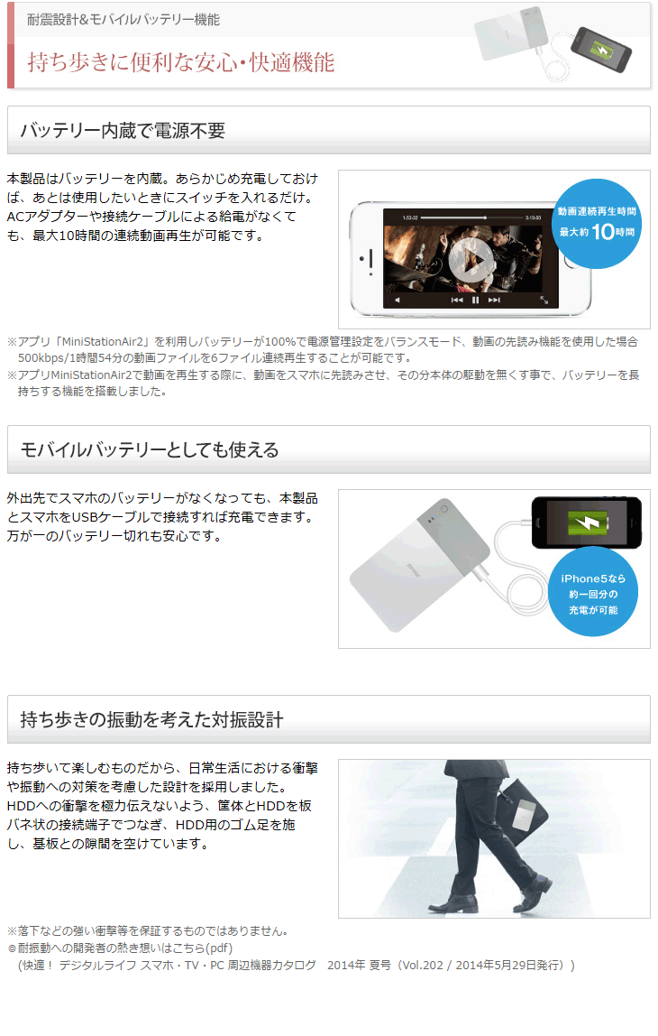 Wi-Fi接続ポータブルハードディスク 2TB ミニステーション エア HDW