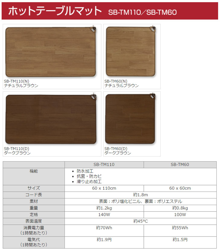 SB-TM110(N) ホットテーブルマット 【60×110cm】ナチュラルブラウン