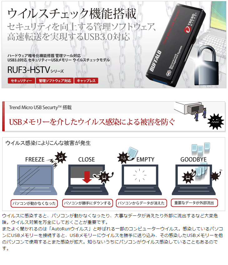 USB3.0 セキュリティーUSBメモリー ウイルスチェック 5年 64GB RUF3