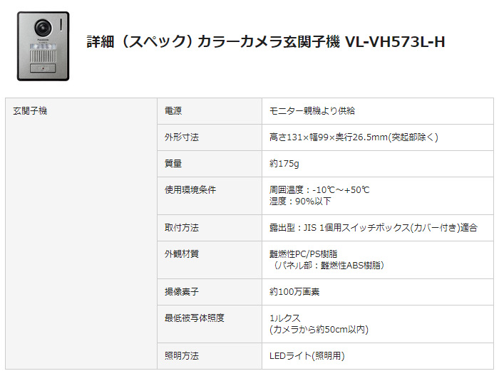 VL-VH573L-H カラーカメラ玄関子機【露出型】 【 ムラウチドットコム 】