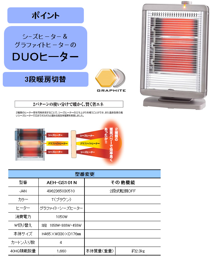 アラジン DUOヒーター シーズヒーター&グラファイトヒーター ブラウン 図太く AEH-GS101N