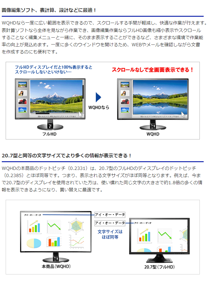 Web限定モデル ADSパネル WQHD対応超解像27型ワイド液晶ディスプレイ