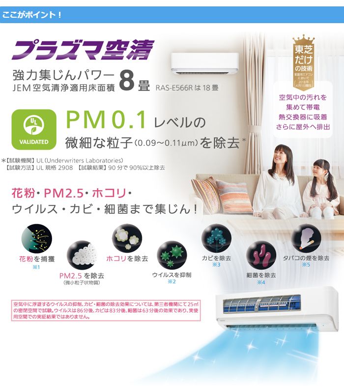 TOSHIBA/東芝 RAS-E225R（W）プラズマ空清&自動お掃除機能搭載エアコン 