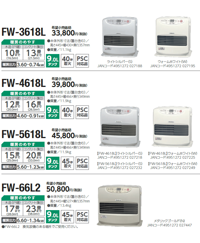 FW-4618L(W)石油ファンヒーター【L TYPE】ウォームホワイト 【 ムラウチドットコム 】