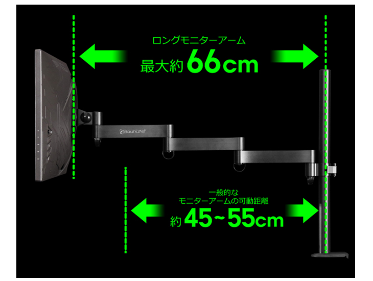 代引不可】BMA-200N-BK ロングモニターアーム 【デュアル】 (ブラック) 【 ムラウチドットコム 】