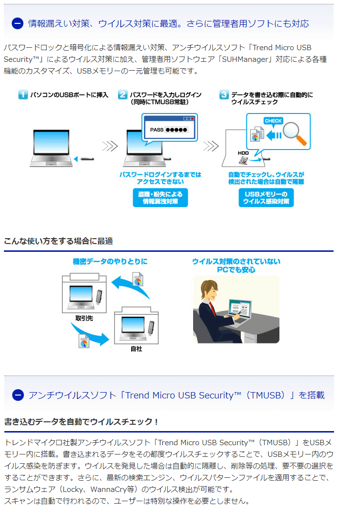 USB3.1 Gen 1（USB3.0）対応 ウイルス対策済みセキュリティUSBメモリー