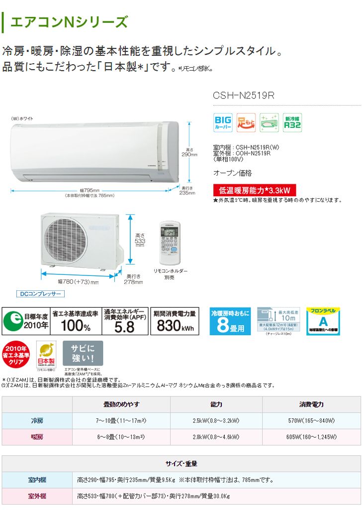 CORONA/コロナ CSH-N2519R（W） Nシリーズ ホワイト 【おもに8畳用 