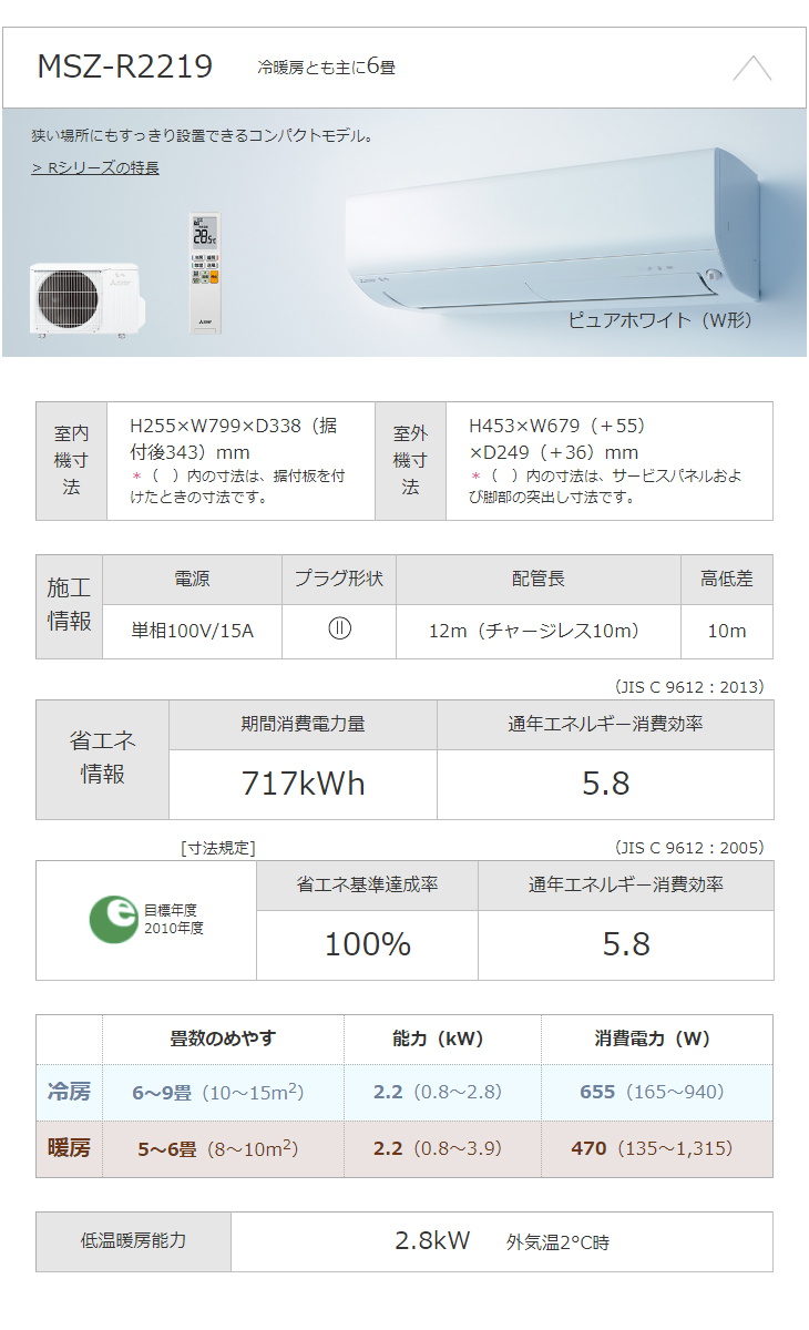 ルームエアコン 霧ヶ峰 Rシリーズ MSZ-R2819(W)ピュアホワイト