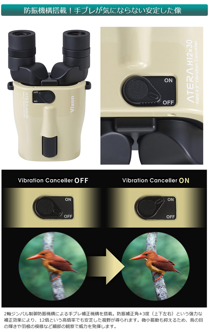 防振双眼鏡 ビクセン アテラ 12×30 撒ける 12倍 