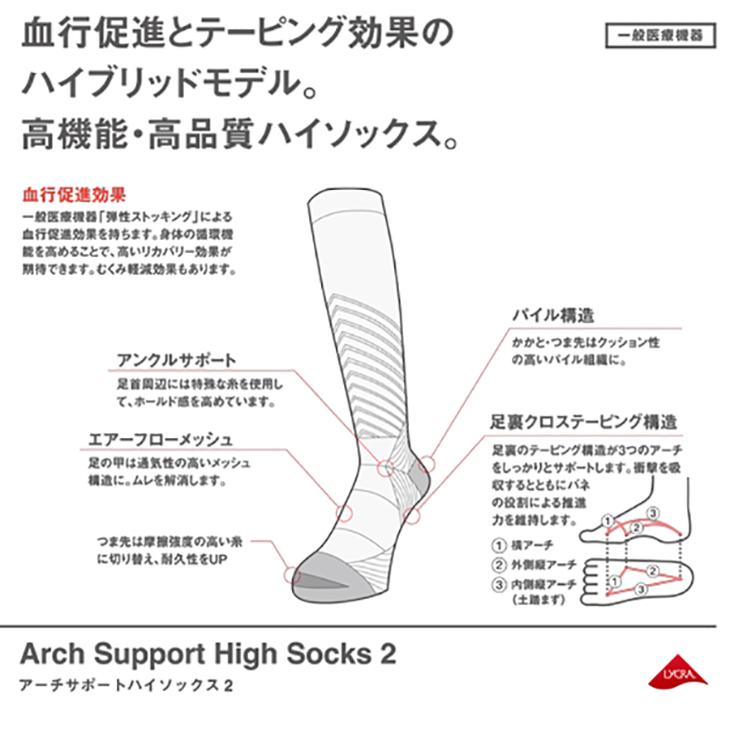 アーチサポートハイソックス2 23Mサイズ ユニセックス ホワイト