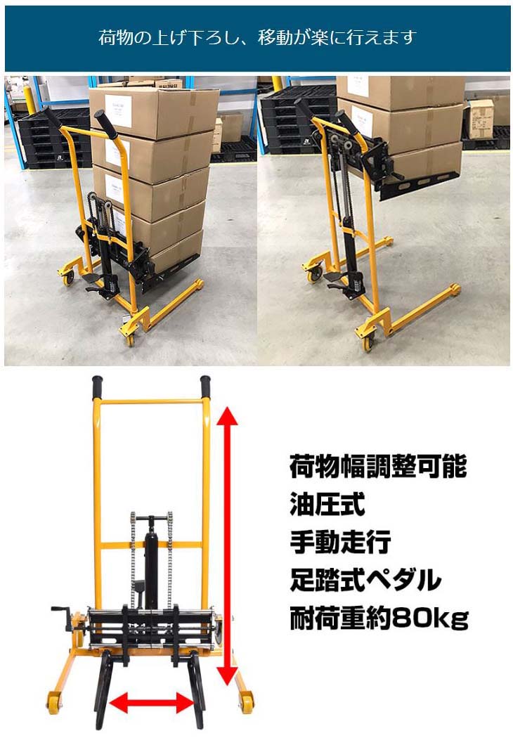 手動走行式フォーク式リフター 荷幅調整機能付き油圧リフト SHFLWWA6 ※個人宅配送不可 【 ムラウチドットコム 】